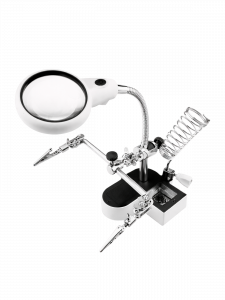 Третья рука для пайки, универсальный держатель на подставке с лупой 2 руки Орбита OT-INL61